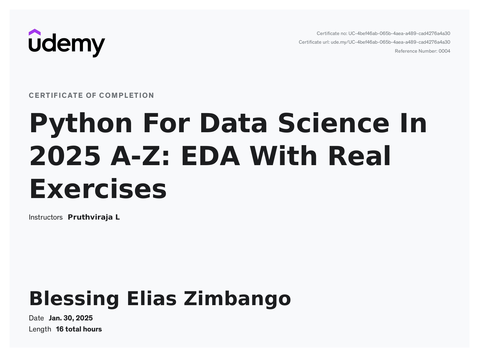 Certificate : Python [Data Science Course]